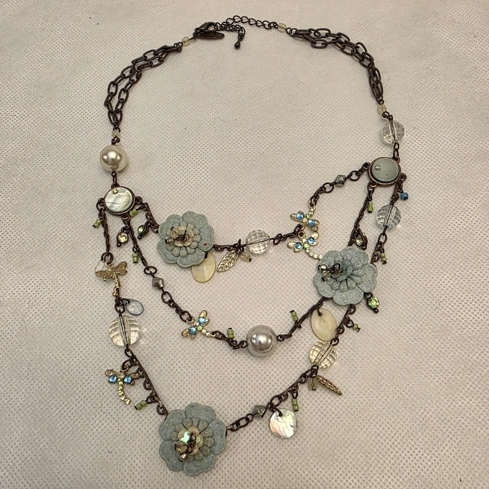 Floral Charm Necklace with Blue Accents